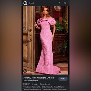 Jovani Pink Floral Off the Shoulder Gown